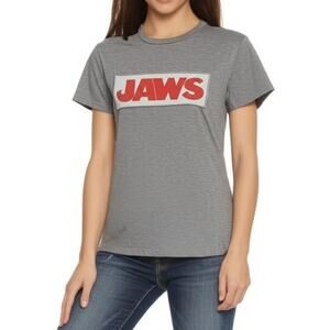 FREEZE Womens T-Shirt Jaws Movie Large Grey Graphic Tee Shark Print Retro Iconic